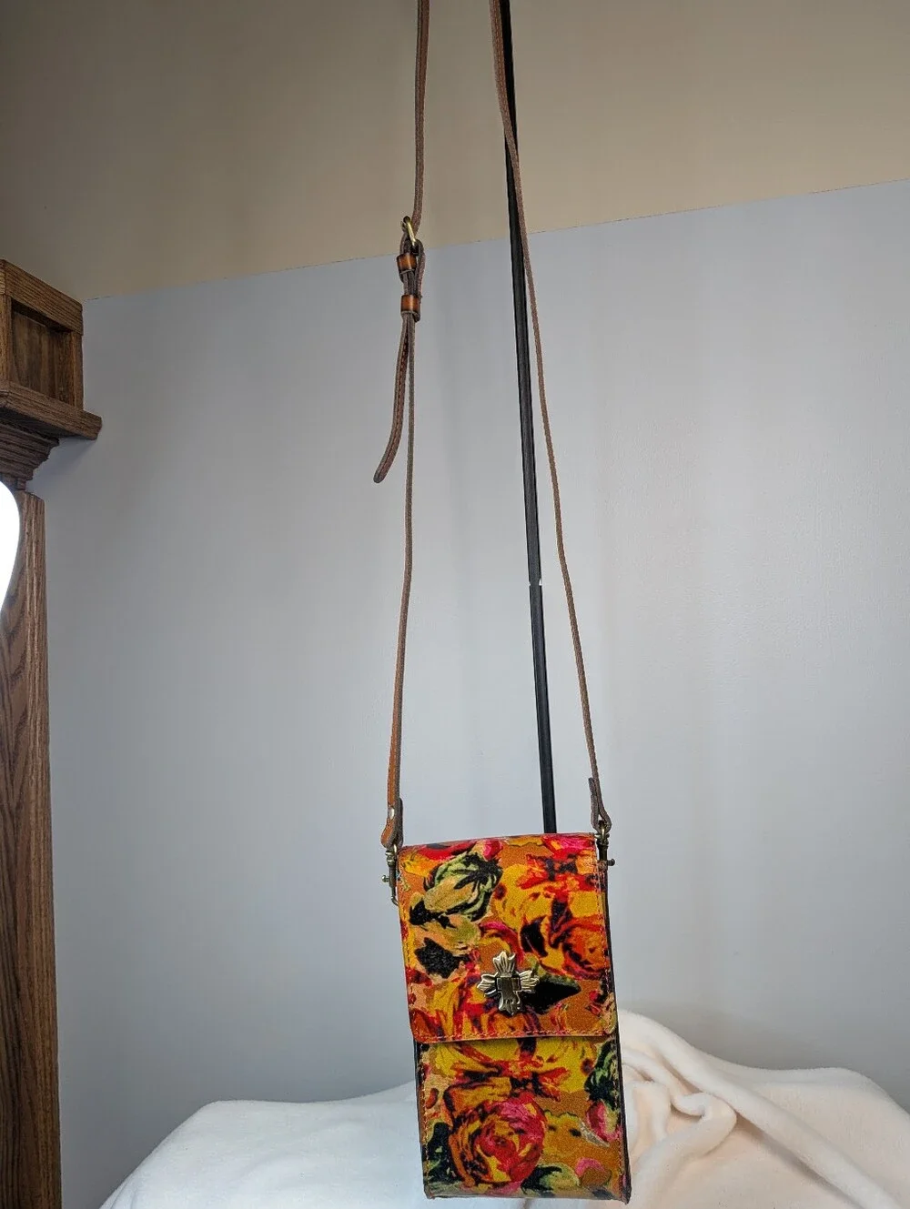 Patricia Nash Summer Roses Beet Leather Phone Crossbody